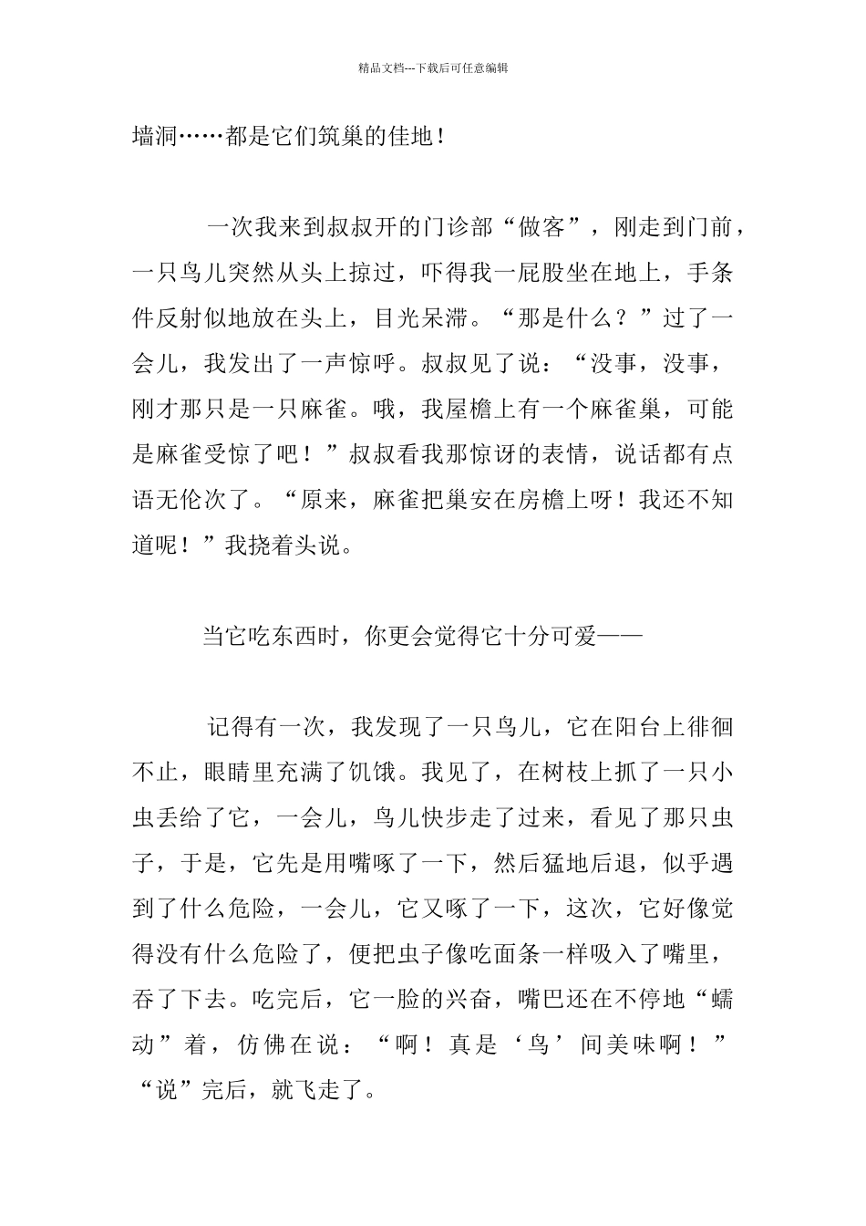 我喜欢的小麻雀作文四年级_第2页