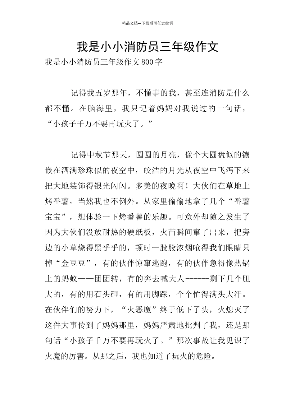 我是小小消防员三年级作文_第1页