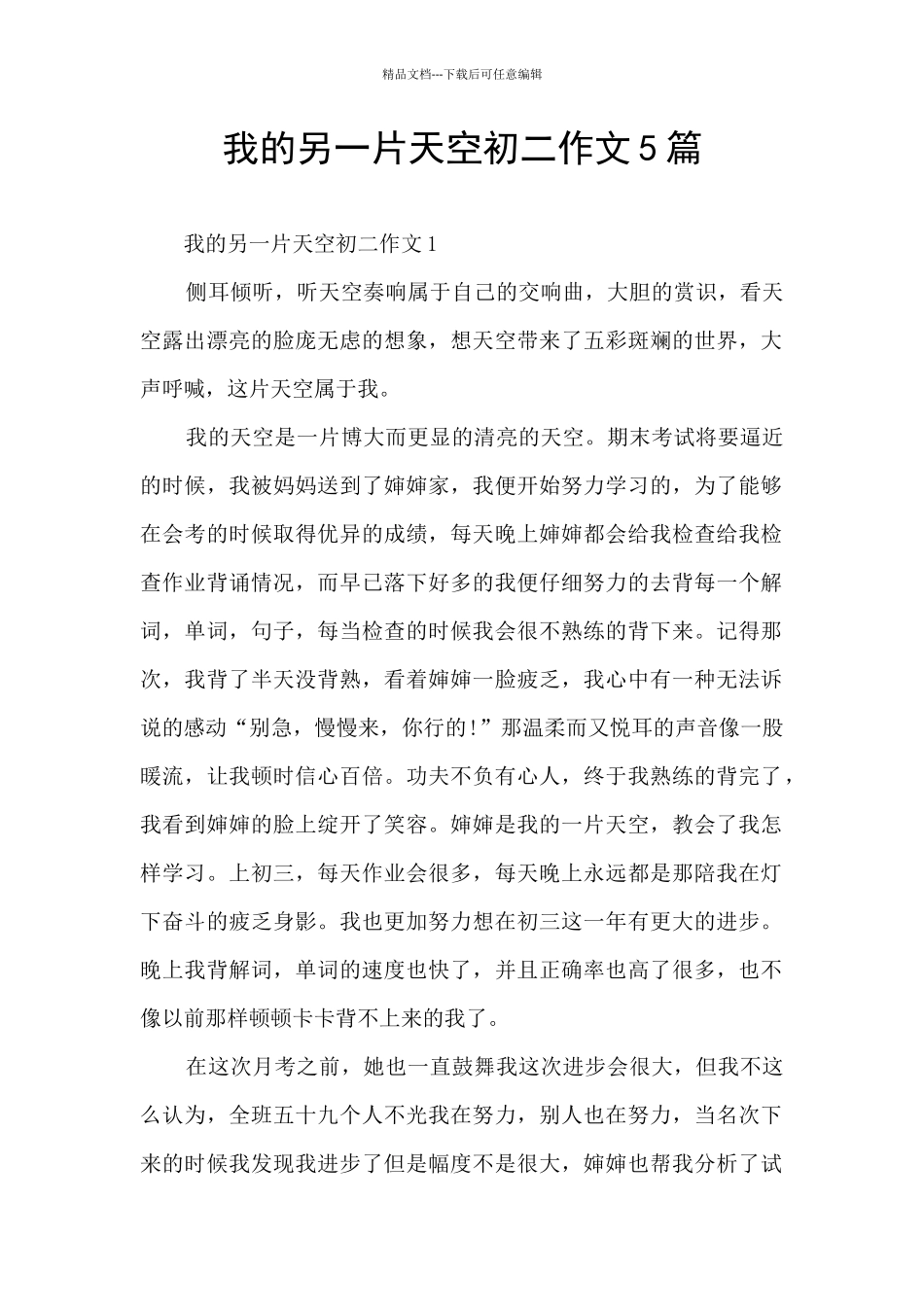 我的另一片天空初二作文5篇_第1页