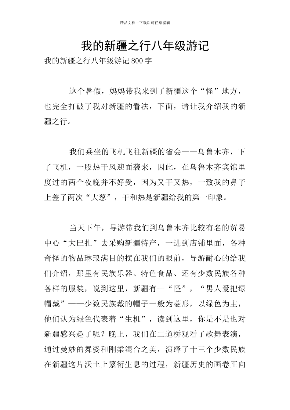 我的新疆之行八年级游记_第1页