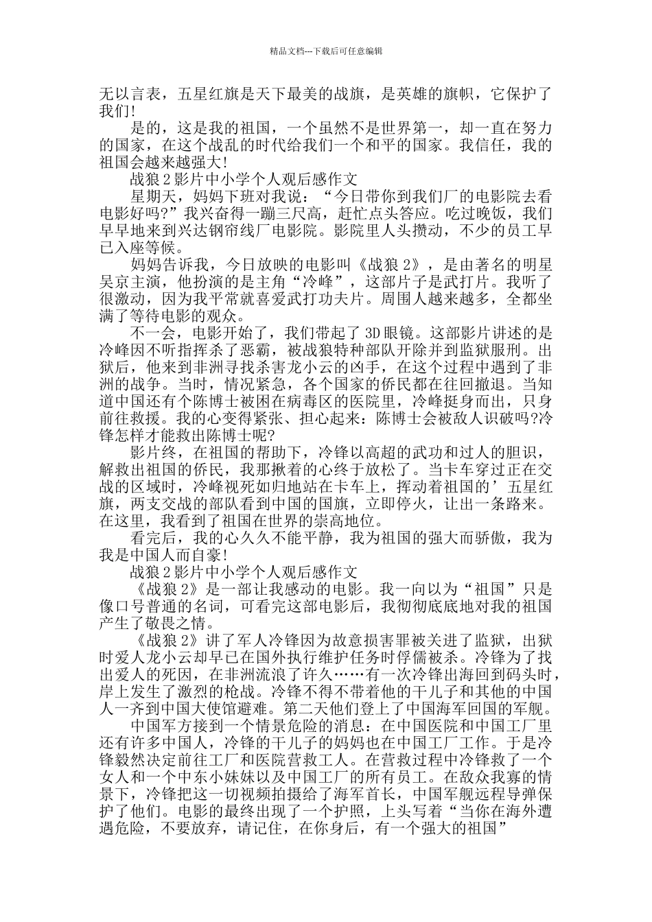 战狼2影片中小学个人观后感作文5篇_第2页