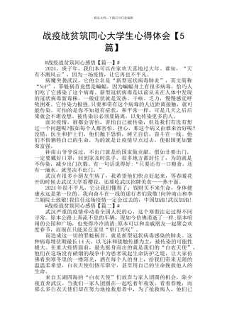 战疫战贫筑同心大学生心得体会