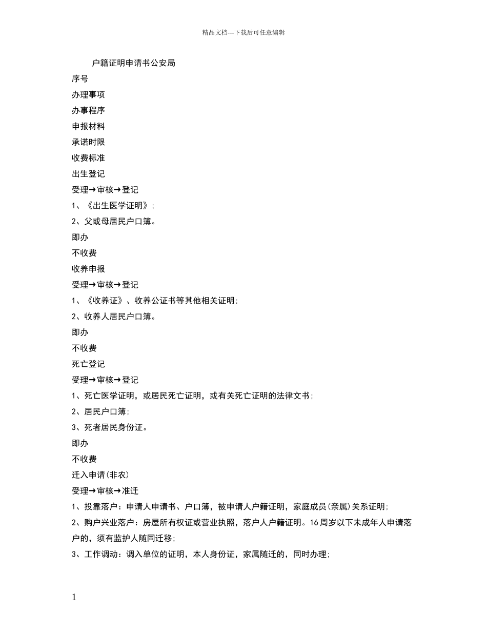 户籍证明申请书_第1页