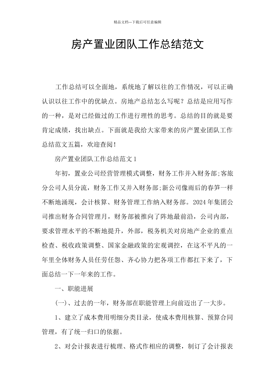 房产置业团队工作总结范文_第1页