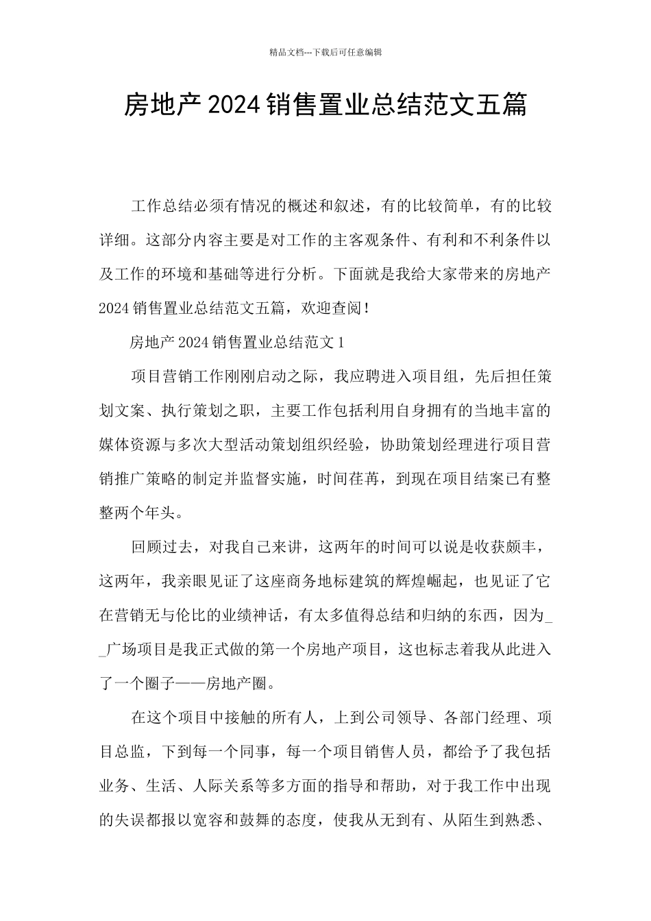 房地产2024销售置业总结范文五篇_第1页