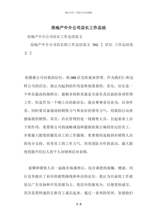 房地产中介公司店长工作总结