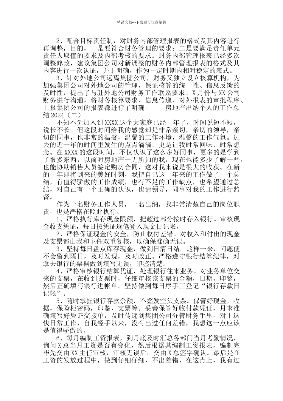 房地产出纳个人工作总结2024_第2页