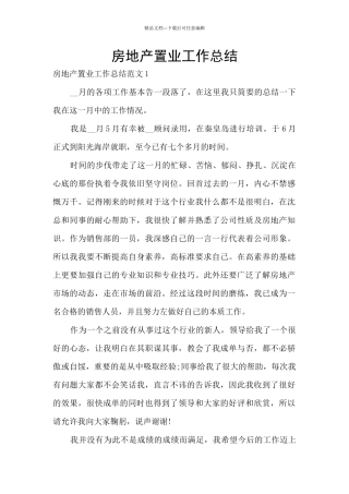 房地产置业工作总结