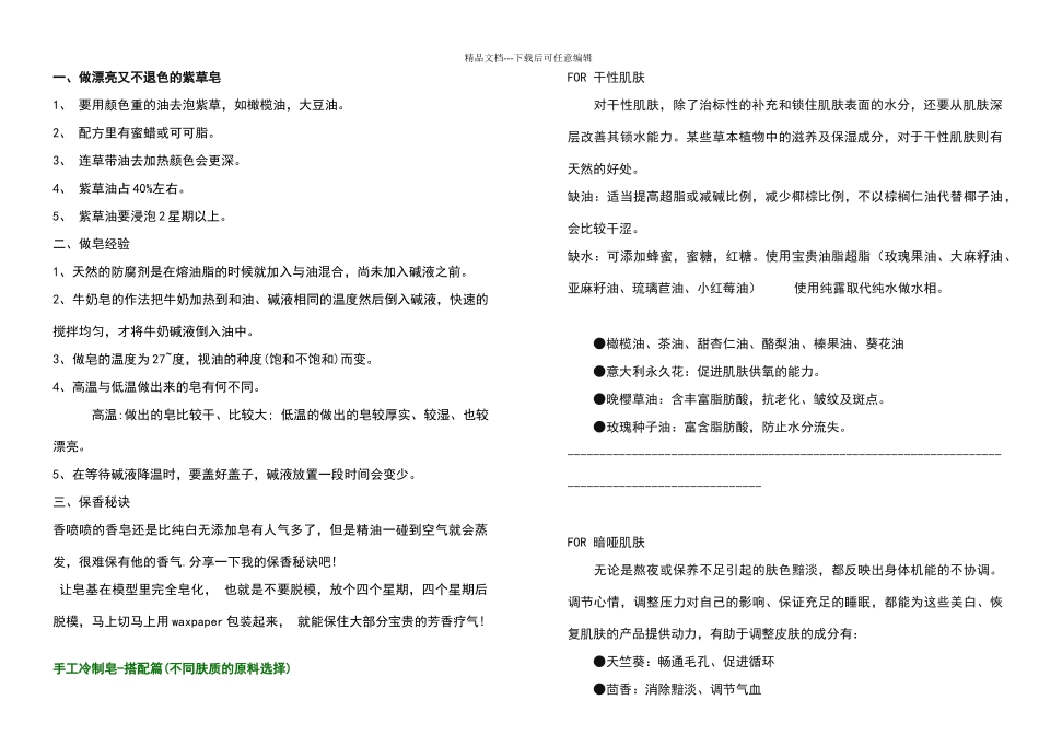 手工皂配方大全+各种材料作用_第1页