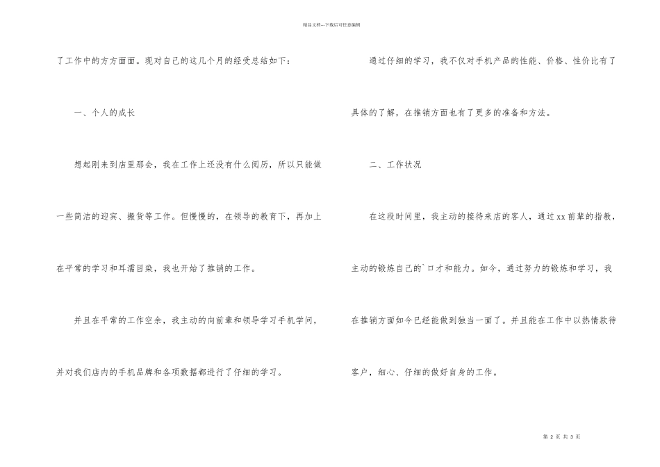手机店销售店员转正工作总结_第2页