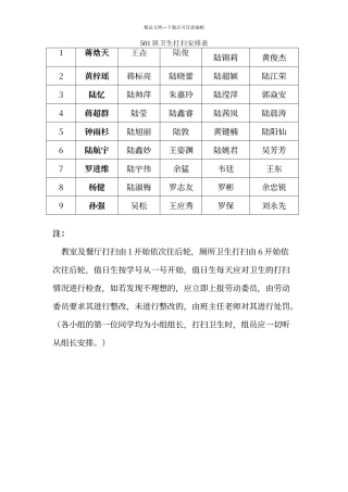 打扫卫生安排表