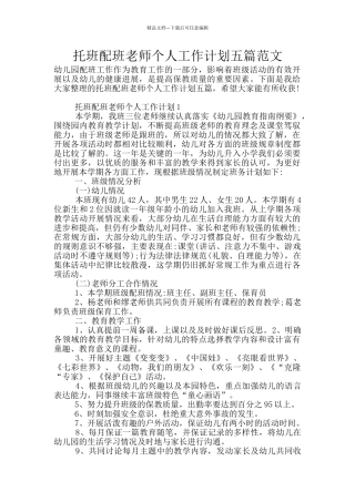 托班配班老师个人工作计划五篇范文