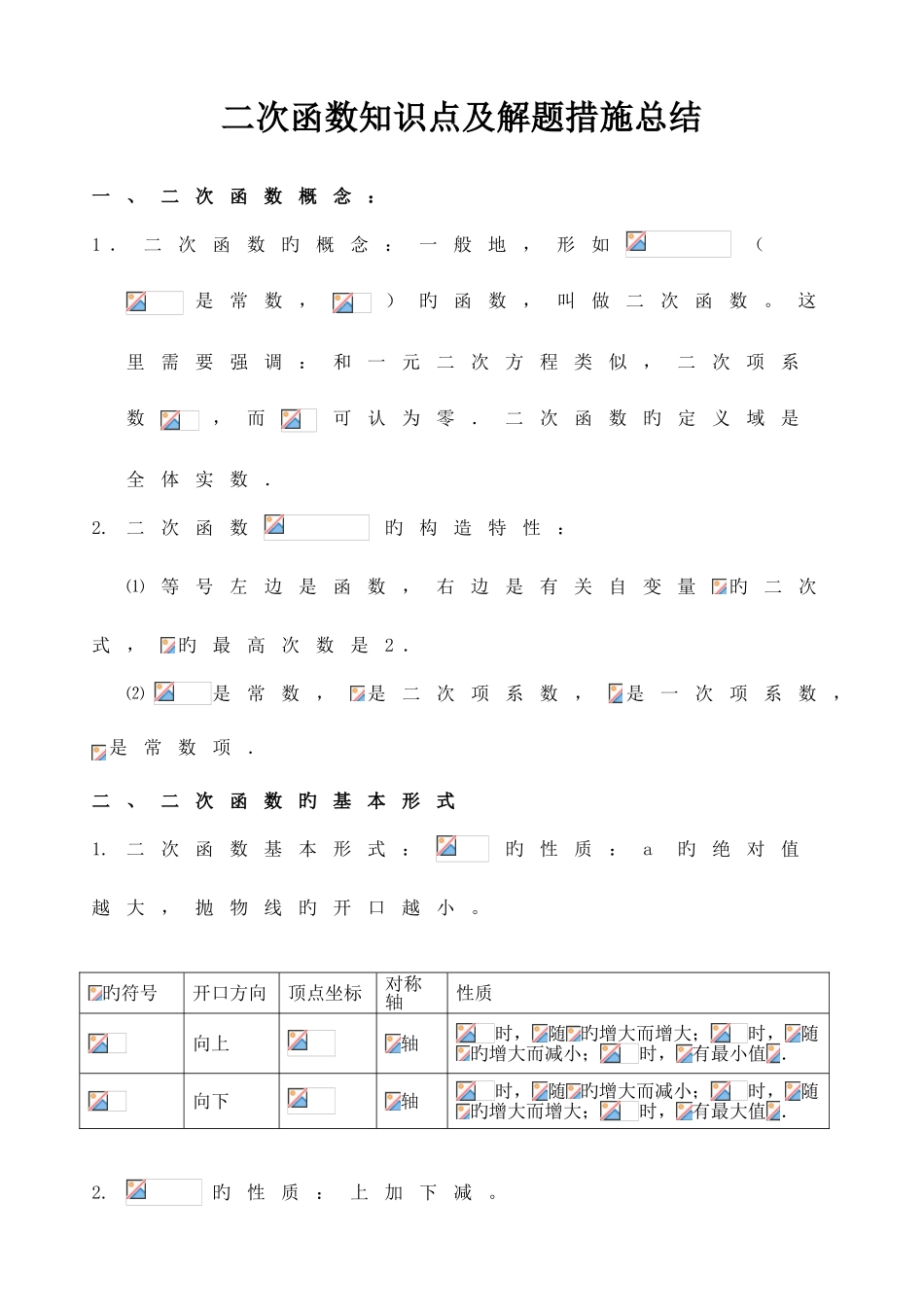 2025年二次函数知识点及解题方法总结_第1页