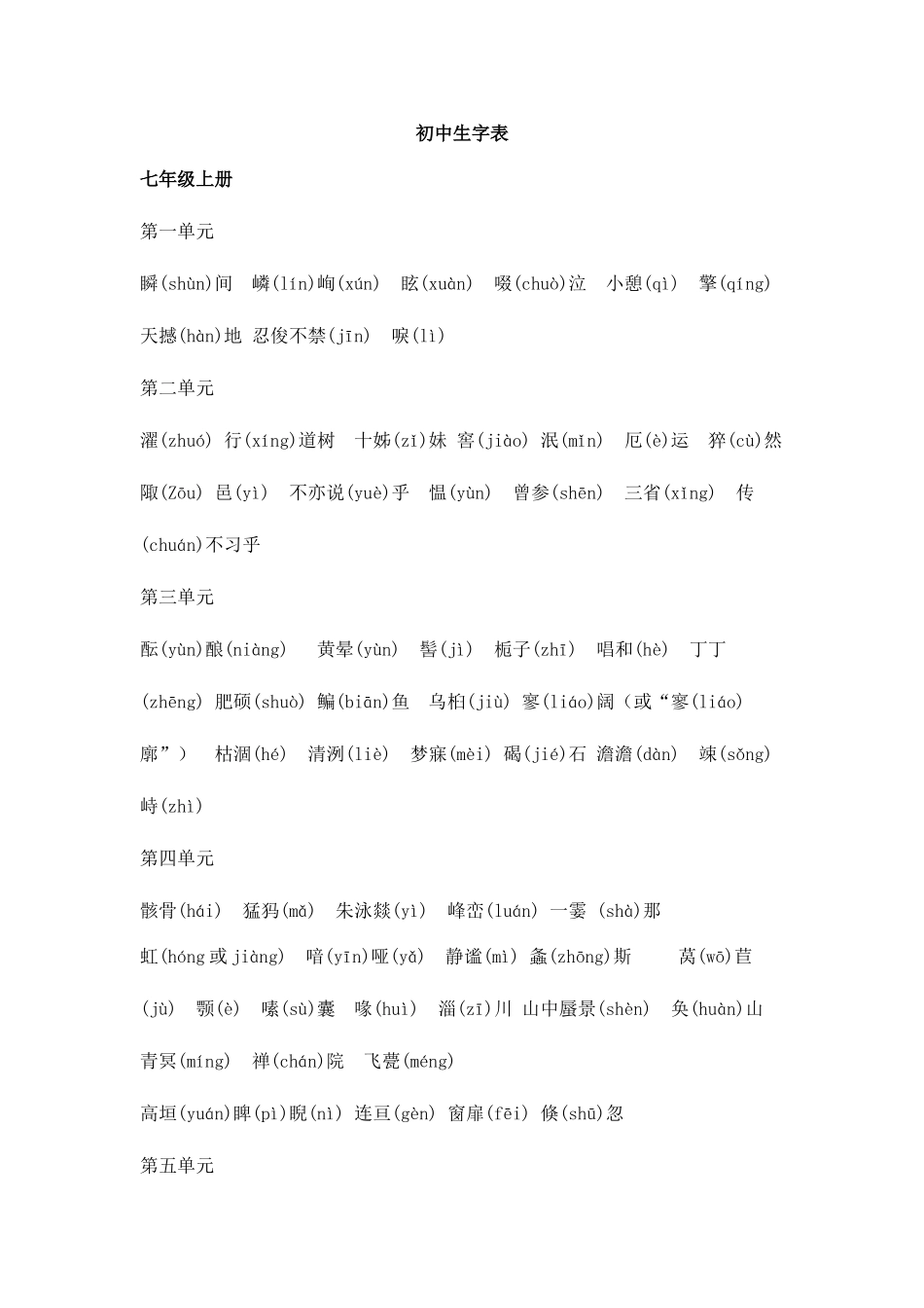 2025年初中全册生字表_第1页