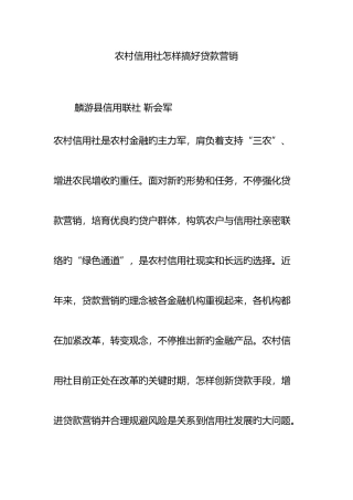 2025年农村信用社如何搞好贷款营销