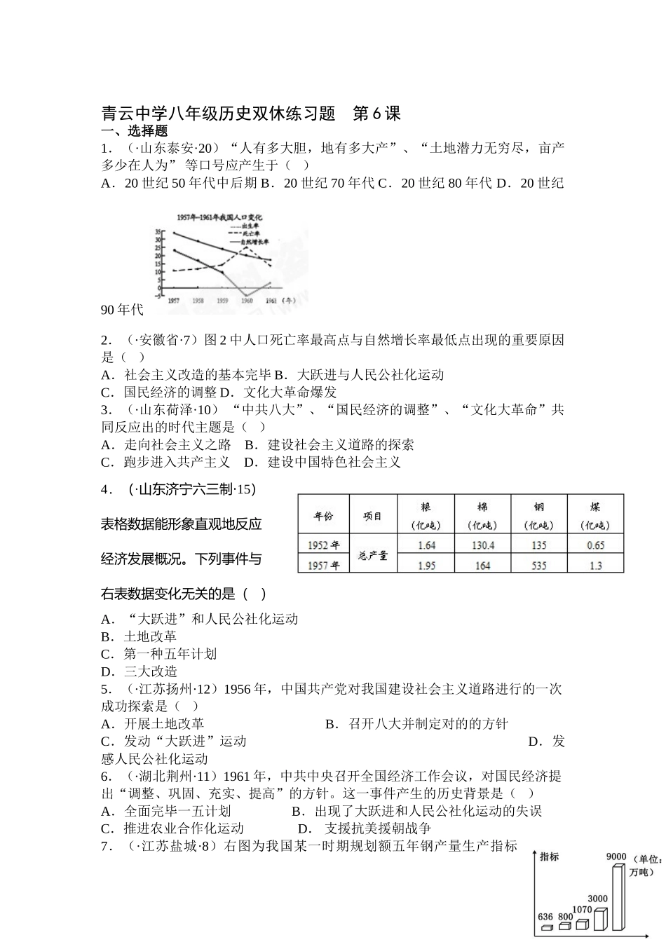 2025年八年级历史下册知识点双休练习题_第1页