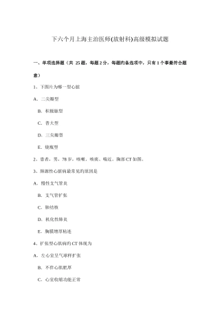 2025年下半年上海主治医师放射科高级模拟试题