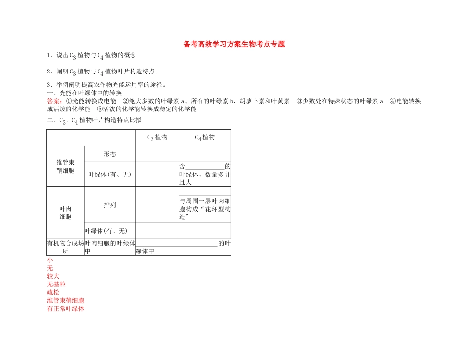 2025年备考高考生物高效学习方案考点专项23C3植物和C4植物新人教版_第1页