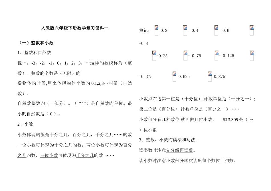 2025年人教版小升初数学复习资料精华版_第1页