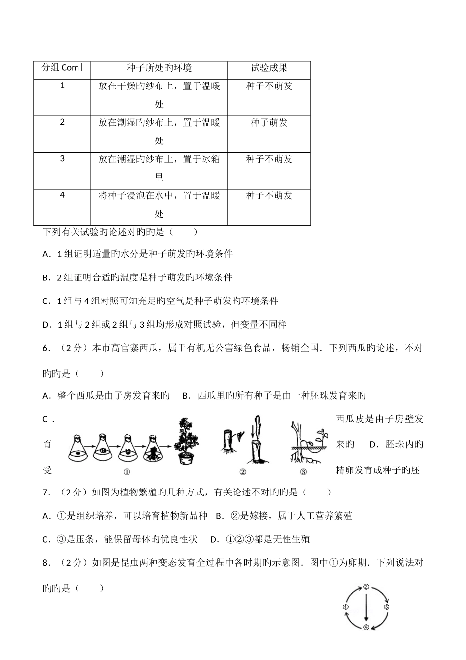 2025年八年级生物竞赛试卷_第2页
