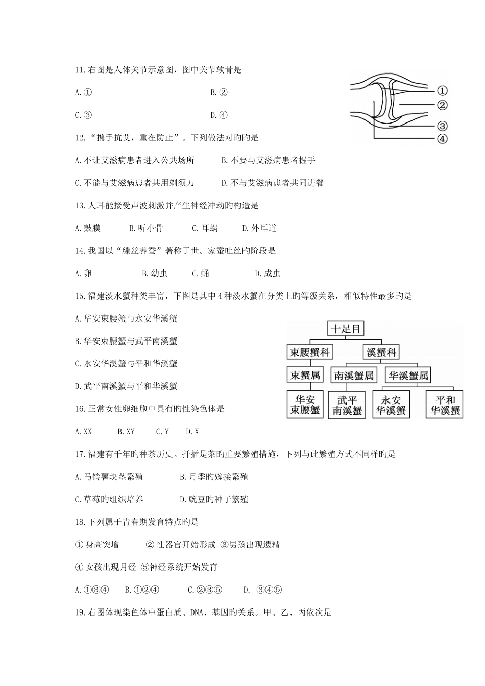 2025年福建省中考生物真题试题含答案_第2页