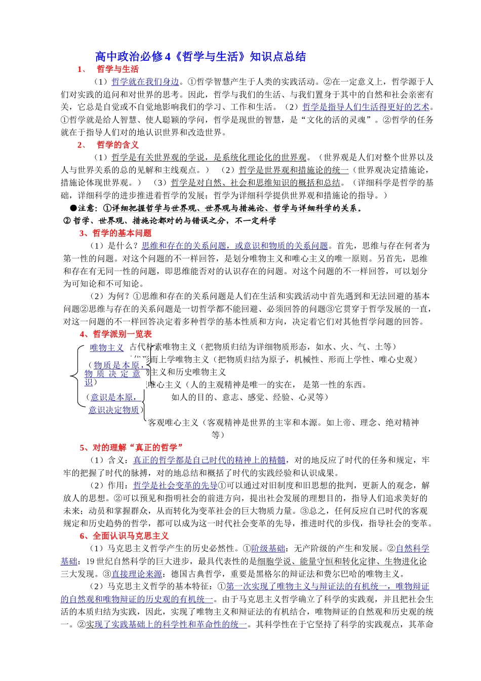 2025年高中政治必修4《哲学与生活》知识点总结_第1页