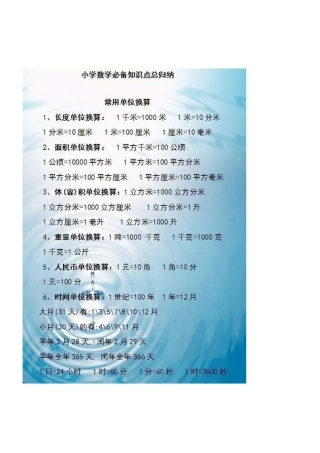 2025年小学数学知识点归纳