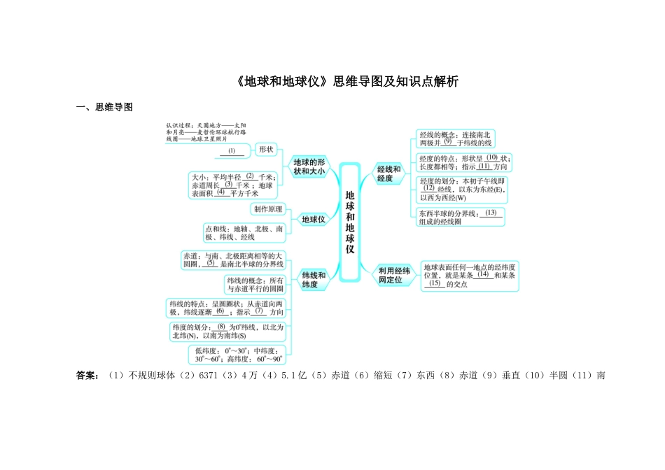 2025年地球和地球仪思维导图及知识点解析_第1页
