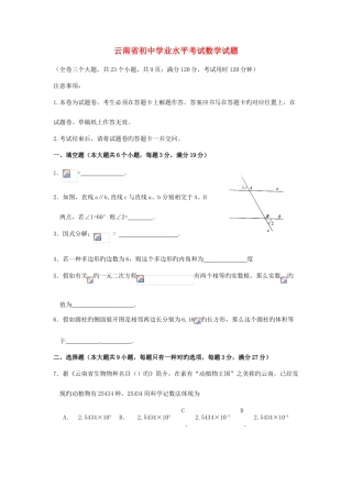 2025年云南省中考数学真题试题含答案