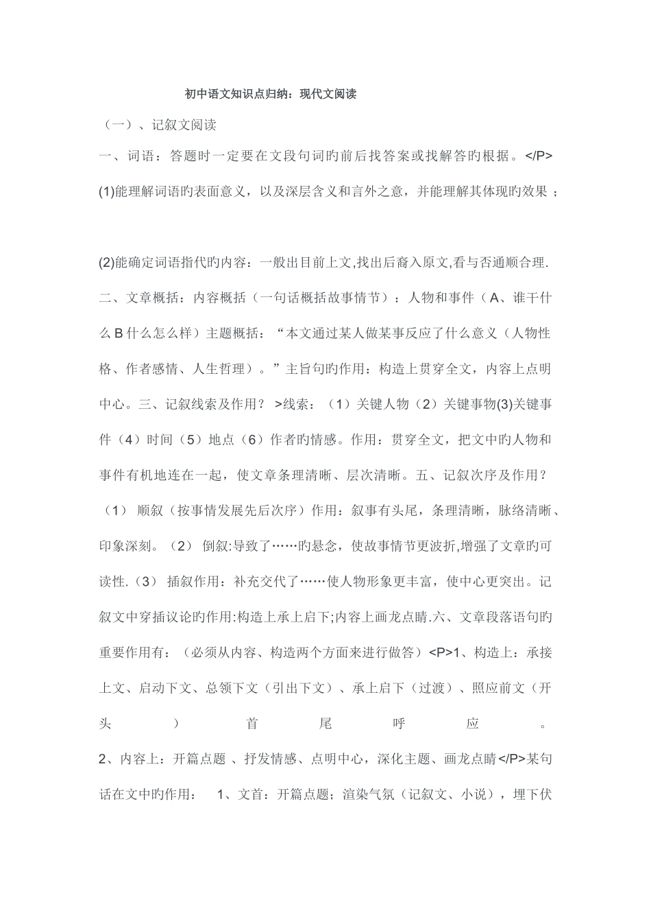 2025年初中语文知识点归纳现代文阅读_第1页