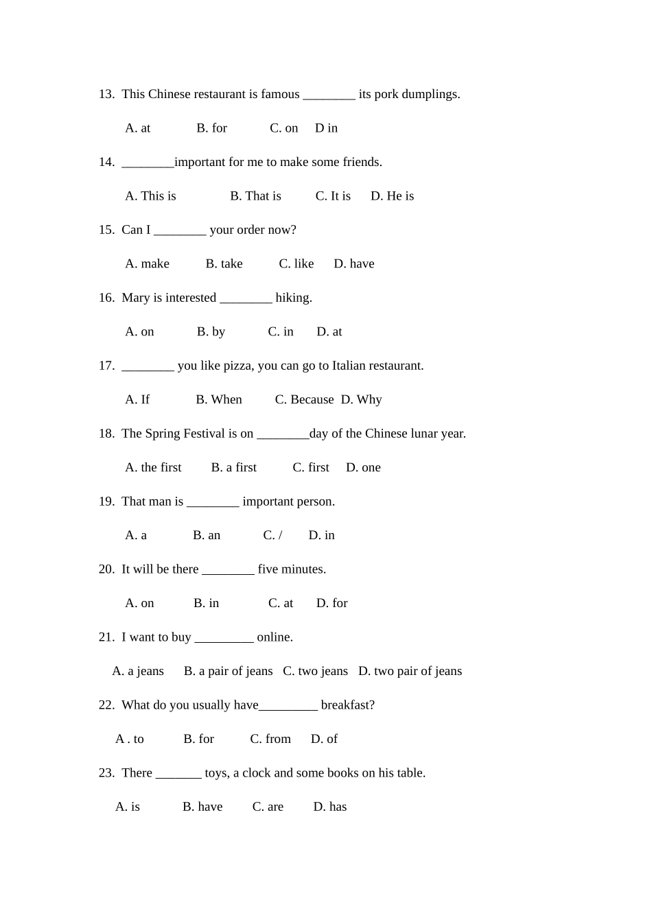 2025年中专学生英语期末考试题库后附答案_第3页