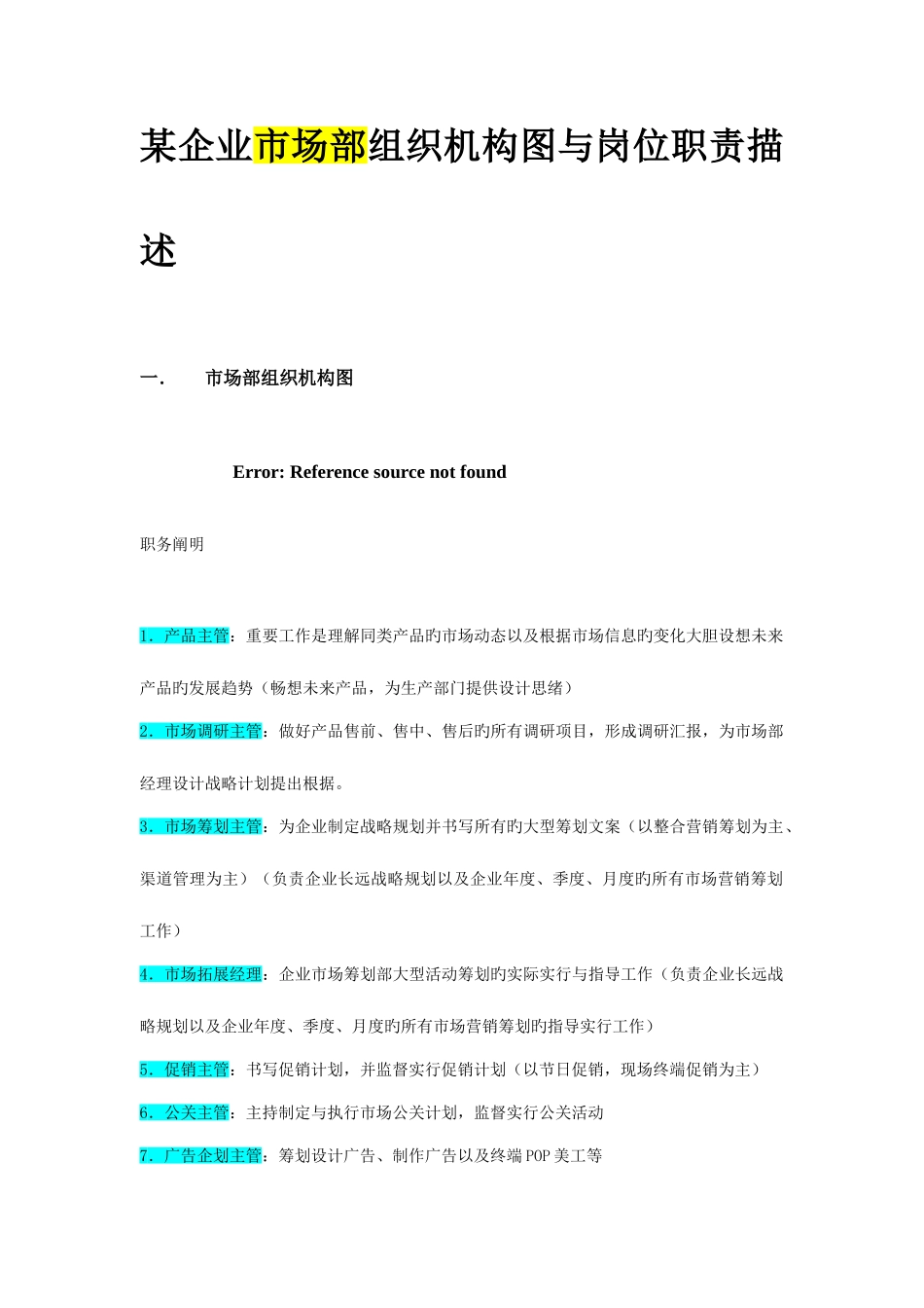 2025年公司组织结构与岗位职责全套市场部_第2页