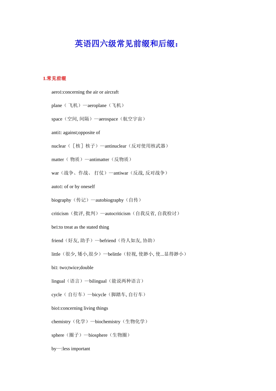 2025年英语四六级常用的前缀和后缀_第1页