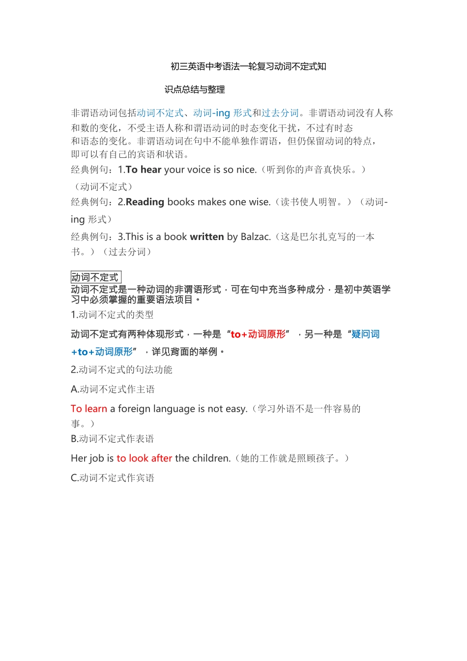 2025年中考英语语法动词不定式知识点_第1页