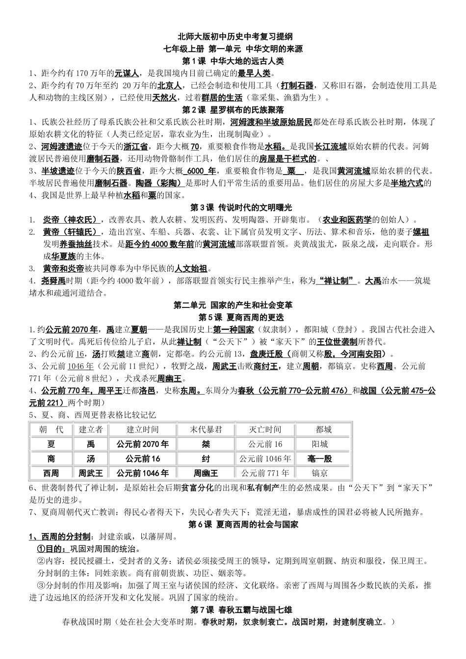 2025年北师大版初中历史全部知识点总结_第1页