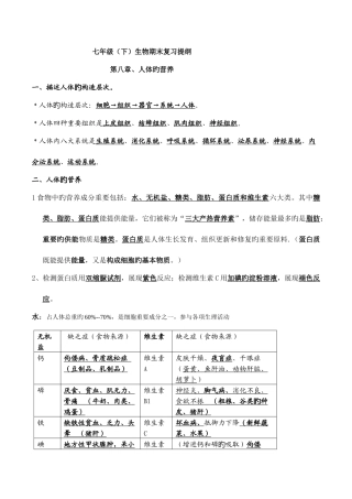 2025年北师大版生物七年级下册知识点总结期末复习资料
