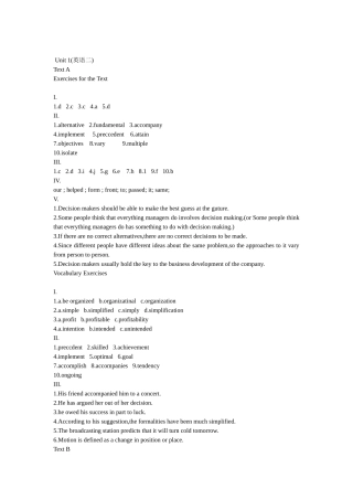 2025年全国高等教育自学考试大学英语二课后习题答案Unit