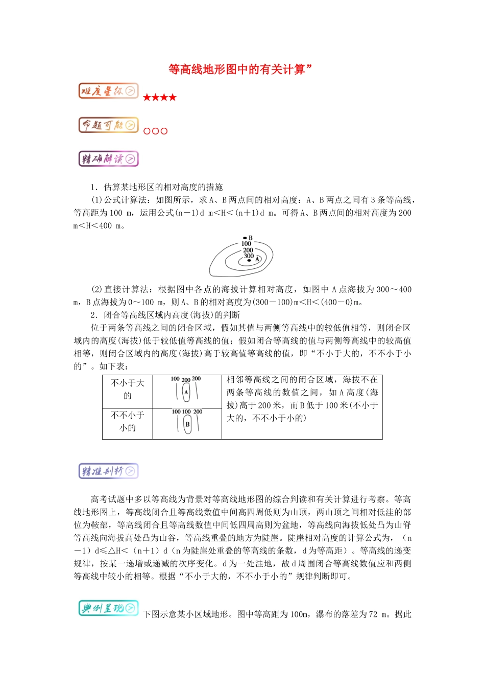 2025年高三地理最易错考点系列考点1等高线地形图中的相关计算知识点_第1页
