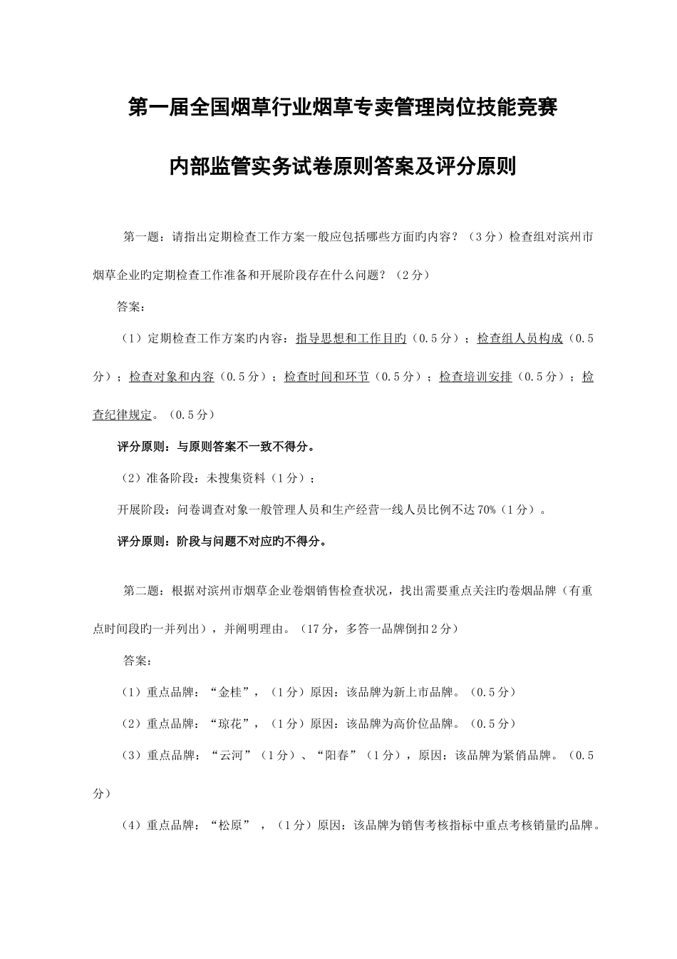 2025年第一届烟草行业烟草专卖管理岗位技能竞赛内管实务答案_第1页