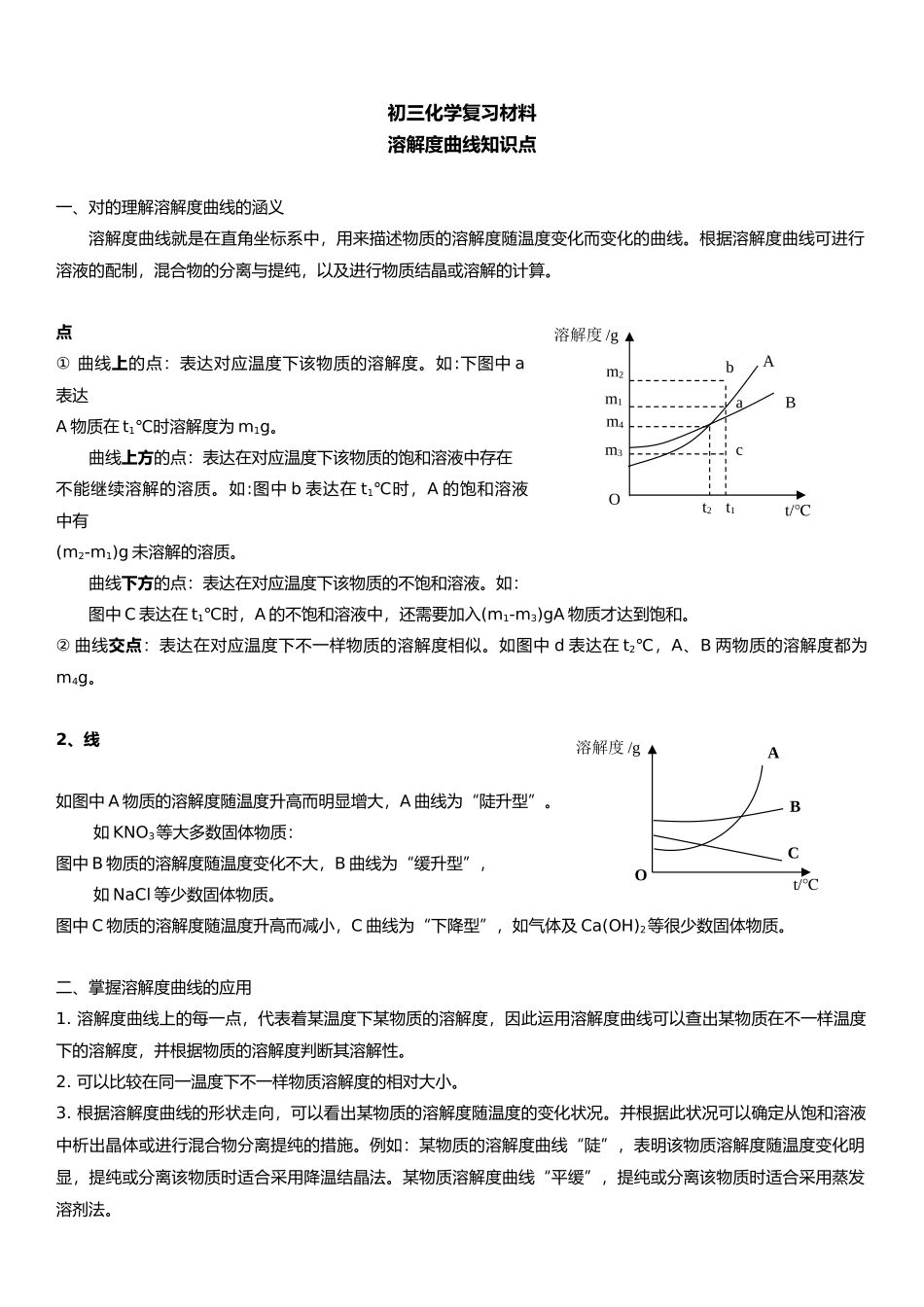 2025年初三化学溶解度曲线知识点及习题_第1页