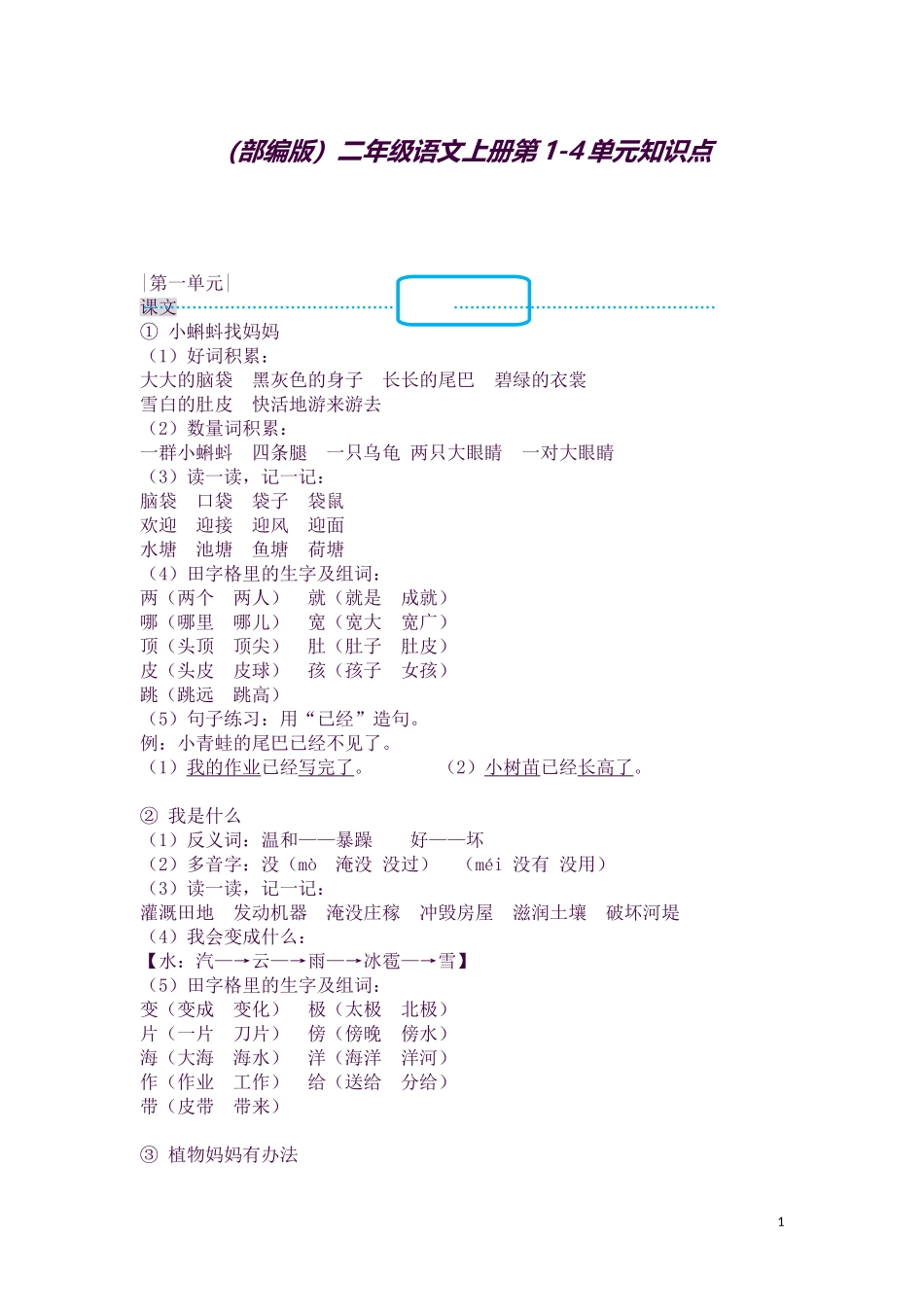 2025年部编版二年级语文上册第14单元知识点_第1页