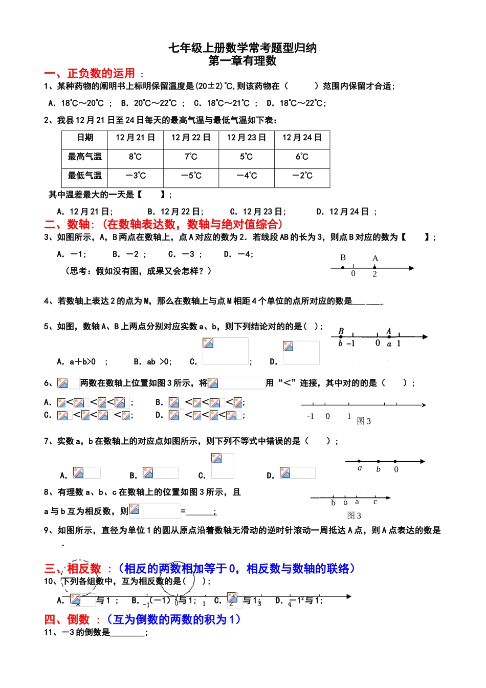 2025年七年级上册数学常考题型归纳期末复习用_第1页
