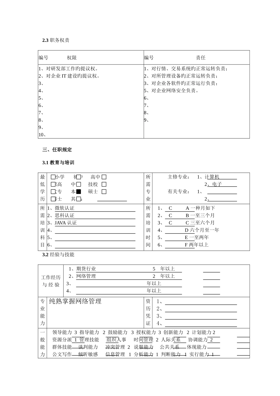2025年研究发展部网络管理员职务说明书_第3页