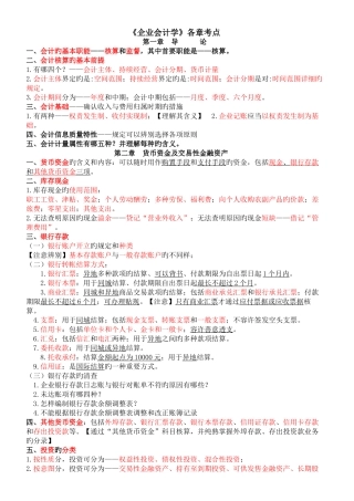 2025年自考00055企业会计学各章考点