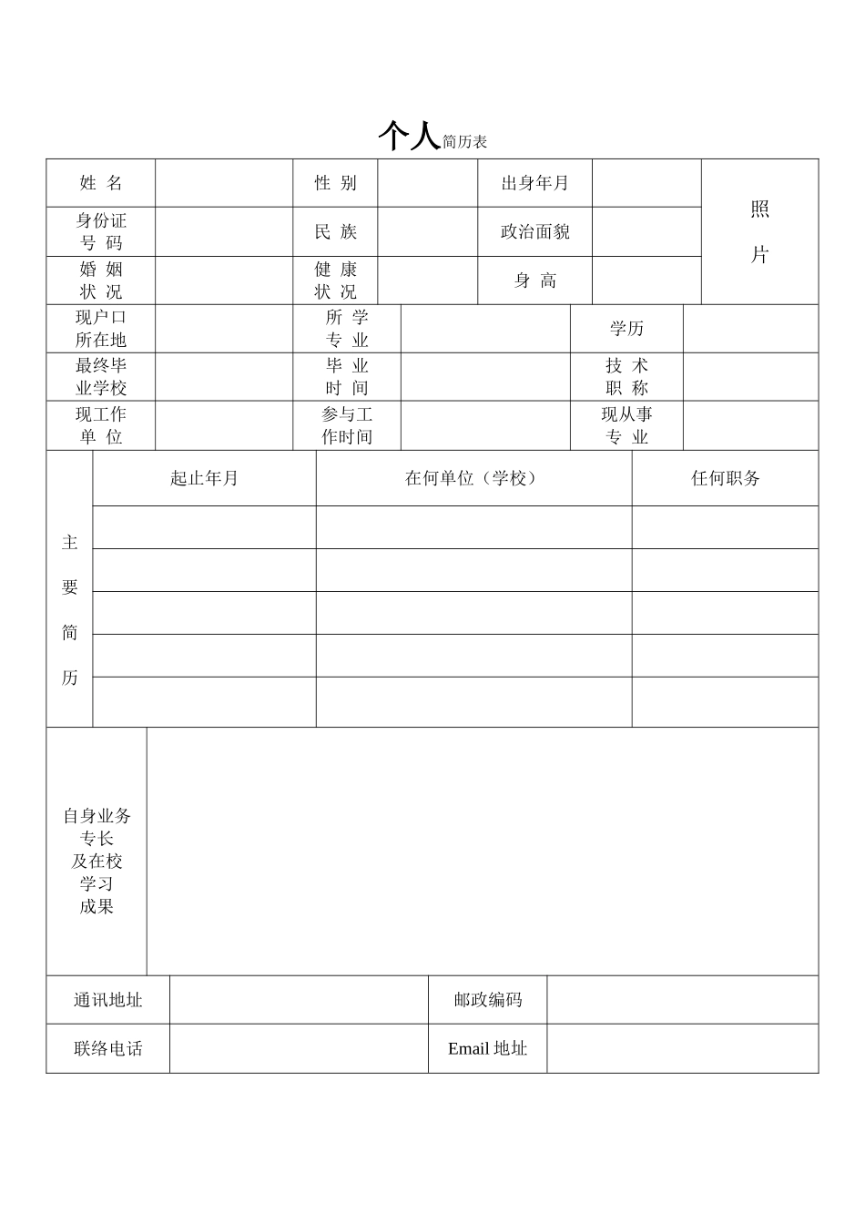 2025年面试部门个人简历模板_第1页