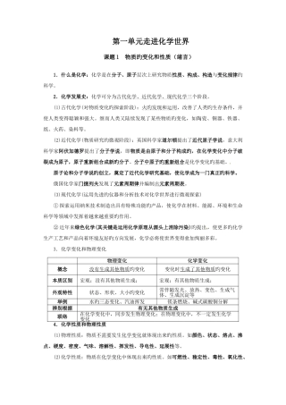 2025年第一单元走进化学世界知识点