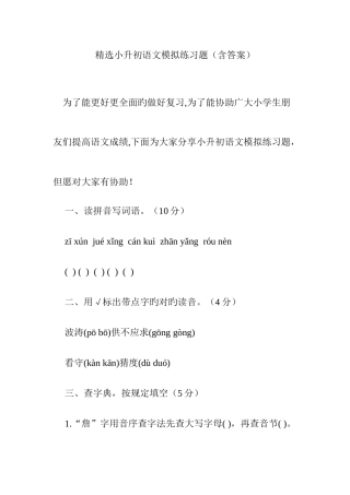 2025年小升初语文模拟练习题含答案