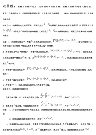 2025年双曲线知识点