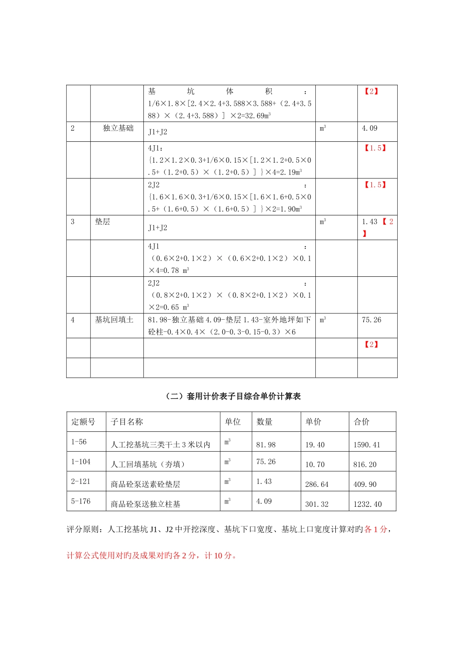 2025年造价员考试土建答案及评分标准_第2页