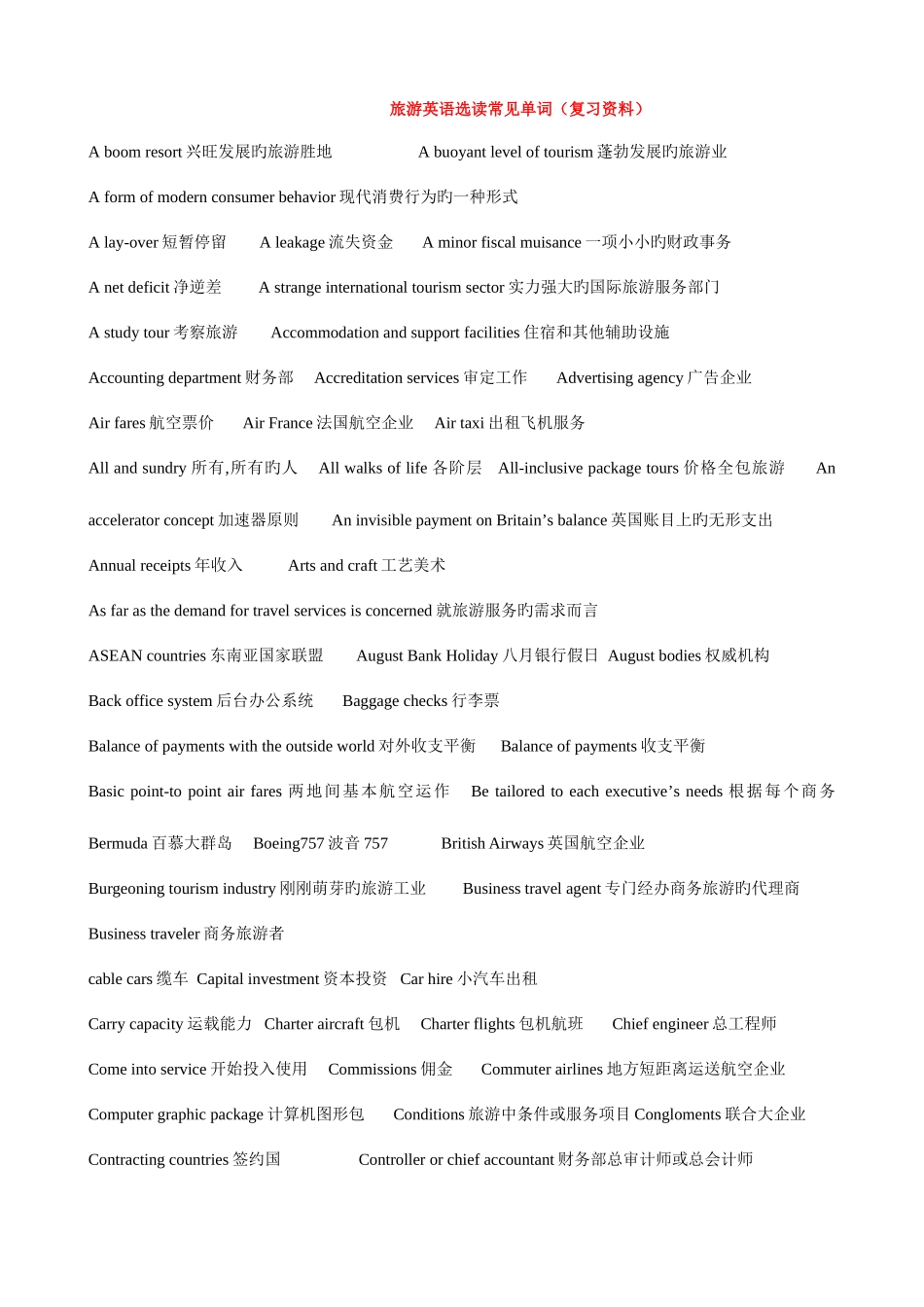 2025年自考旅游英语选读复习资料_第1页